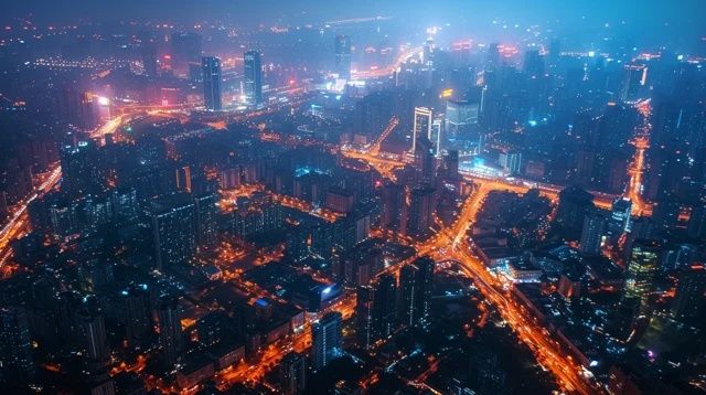 漯河夜晚：華燈初上，霓虹閃爍點亮豫中夜景