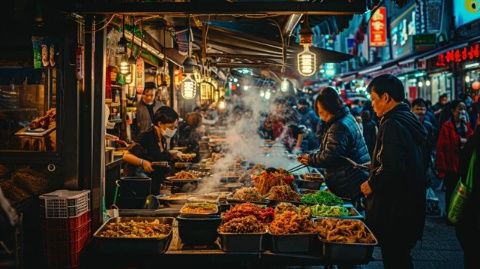 夜色中的美食與文化相融合的荊州大賽巷夜市。