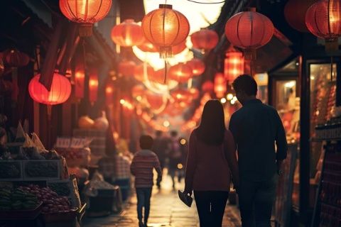 夏日的傍晚在商丘火車站附近，漫步走到小吃街