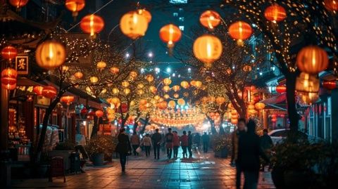 啤酒"昆明的雙橋夜市熱鬧非凡，每到夜晚便燈火通明,這里游客如織