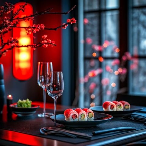 櫻花飄落下的夕陽美食