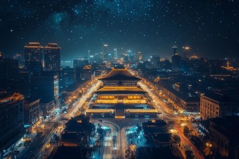 夜幕降臨的呼和浩特振華廣場，周五七點(diǎn)后的小編探訪記