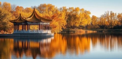 金秋十一月，漫步印月湖畔