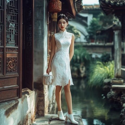 古風(fēng)美女住進(jìn)西溪畔的中式美宿，一襲旗袍宛如畫中人！