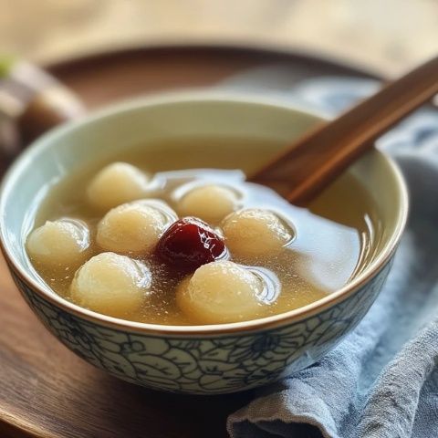 每到夏天，小與特別喜歡喝湯清豆綠的蘇式綠豆湯這款消夏飲品中，加了蒸熟的糯米