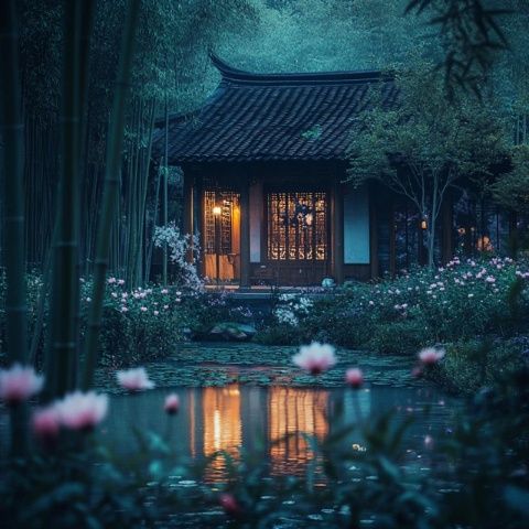 白宮晚景：湖面倒影與花團(tuán)錦簇交相輝映