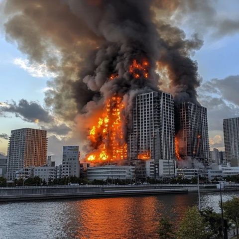 鄭州航空港區(qū)美食廣場突發(fā)大火：濃煙沖天、商鋪化為灰燼