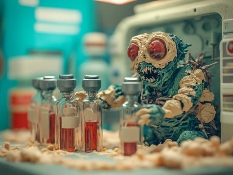 寶貝正在上生物課，正在解剖海洋蛤蜊