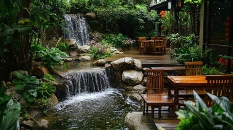 后院花語" 美食餐廳, 一顆閃亮的明珠安靜地坐落在天元區(qū)濱江北路的水邊風(fēng)景里。