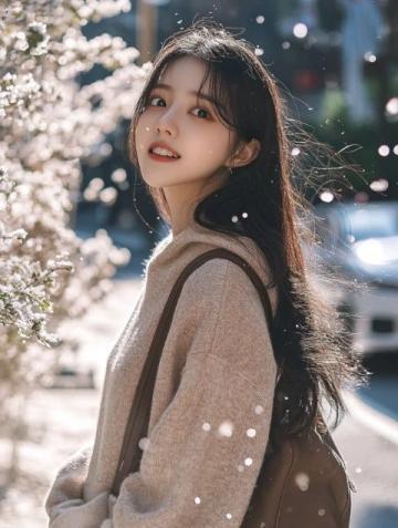 太原街拍時(shí)尚美女膚白貌美人比櫻花嬌