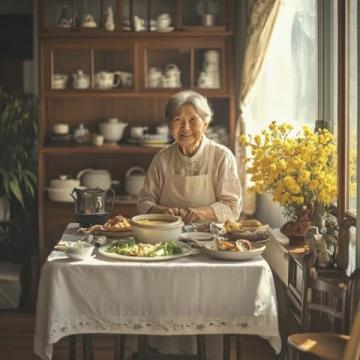 這位大媽已經(jīng)六十七歲，來(lái)自四川的成都，在我們附近美食城干服務(wù)員
