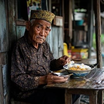這個(gè)老頭經(jīng)常來我家蹭吃蹭喝，他就是我的老丈人，吃飯的時(shí)候總是不上桌