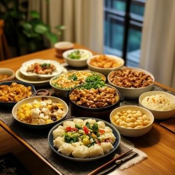 東北節(jié)日餐桌豐盛美食齊聚一堂