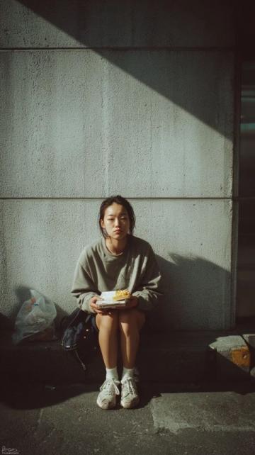 女孩路邊吃炒飯遇到流浪漢，她的反應(yīng)溫暖人心