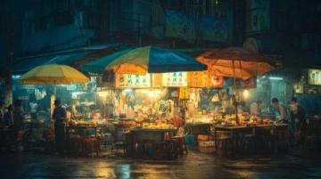 長(zhǎng)春桂林胡同美食街夜色中熱鬧非凡