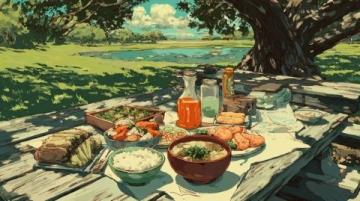 野餐調(diào)色盤用零食潑灑夏日的莫奈花園